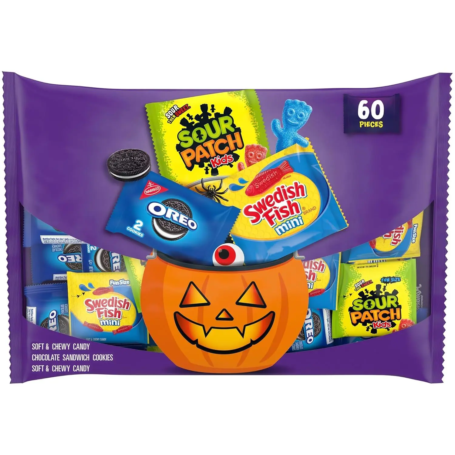 SOUR PATCH KIDS, SWEDISH FISH Candy & OREO Cookies Variety Pack, 60 ct