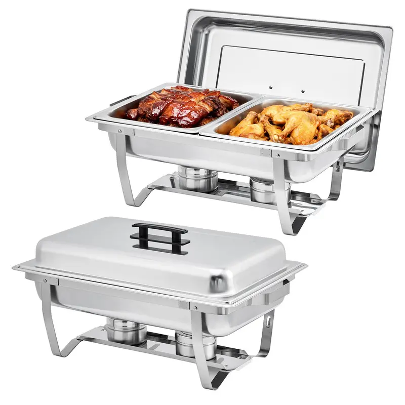 Gaomon 2 Pack 8 QT Stainless Steel Chafing Dish Buffet Set, Rectangular Food Warmers with Handles for Catering, NSF Certified Pans