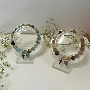 Casual Trendy Jewelry Beaded Bracelet - Hematite Cross, Stone Heart, Amazonite, Lavender Quartz Fashionable Christian Jewelry Accessory