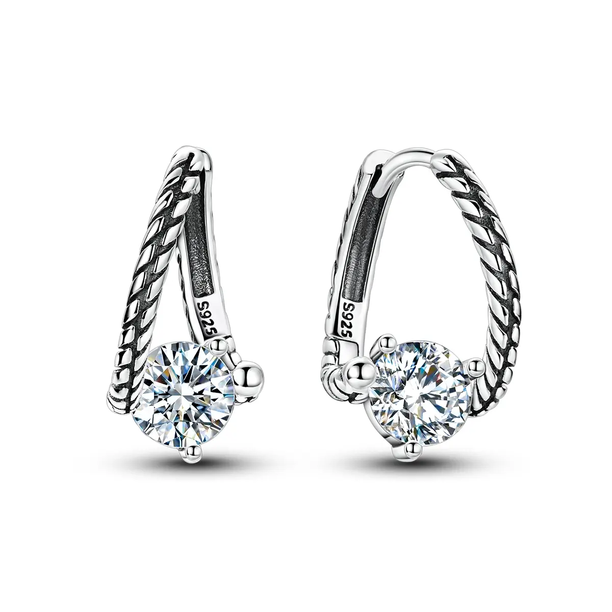 MULA S925 Sterling Silver Rope Moissanite Hoop Earrings - Sparkling Gemstone Jewelry, Elegant Gift for Women, Ideal for Engagement & Weddings, Hoop Earrings Silver