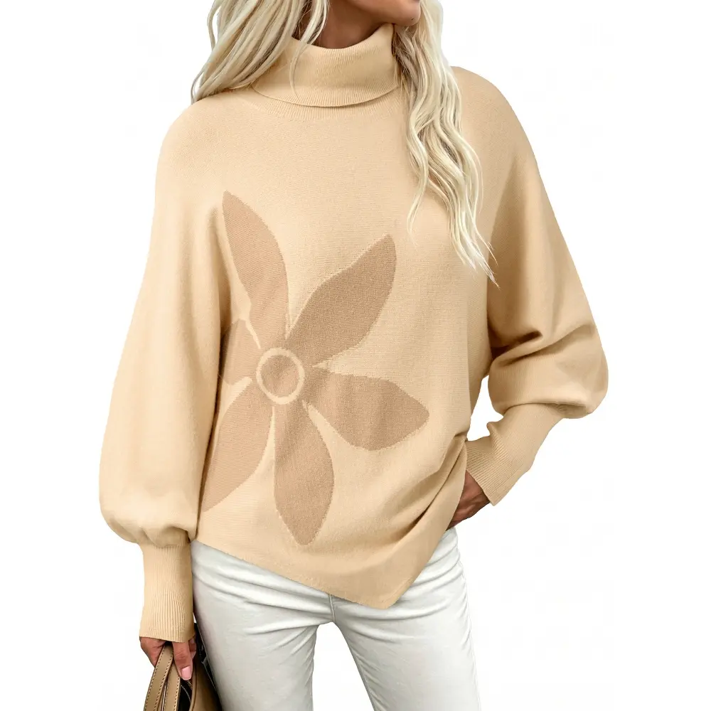 Dokotoo Women's Casual Long Sleeve Sweaters Loose High Neck Knit Solid Pullover Sweater Jumper Tops