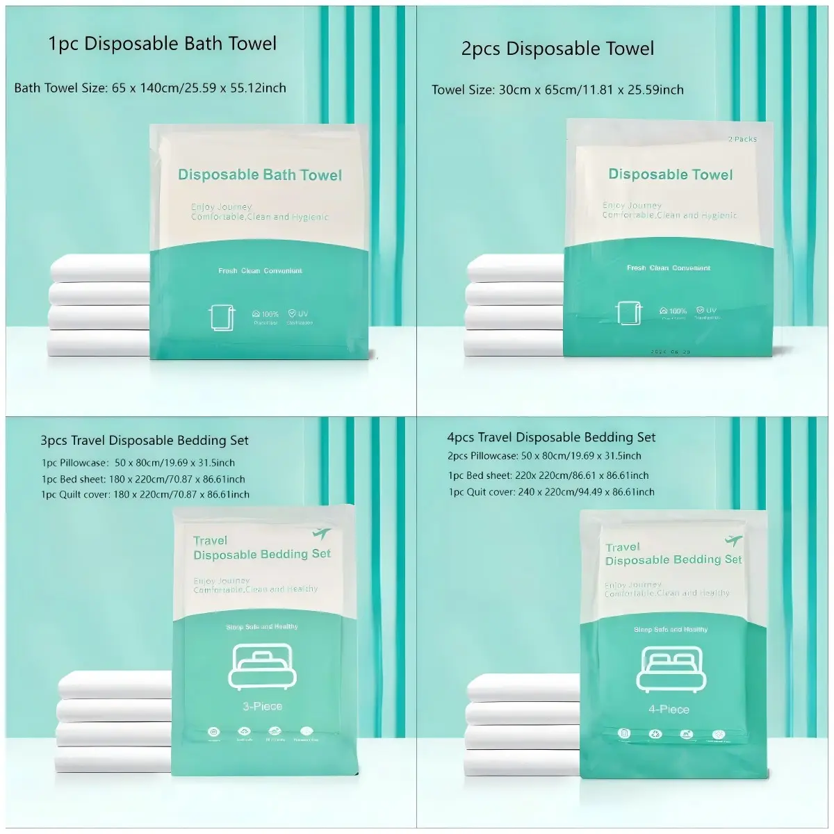 Disposable Bed Sheet, Quilt Cover and Pillowcase Set, Disposable Bedding Set, 65x140cm Bath Towel and 30x65cm Towel, Hygienic and Convenient, Ideal for Business Travel and Hotels, Bed Sheet Sets