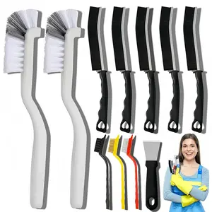LMMAKE 11Pcs Crevice Cleaning Brush Set with Ergonomic Handles for Kitchen Bathroom Grout Sink Cup Teapot Bottle Blender High-Quality Stainless Steel & Plastic Tool - Household Cleaning Tool, Household