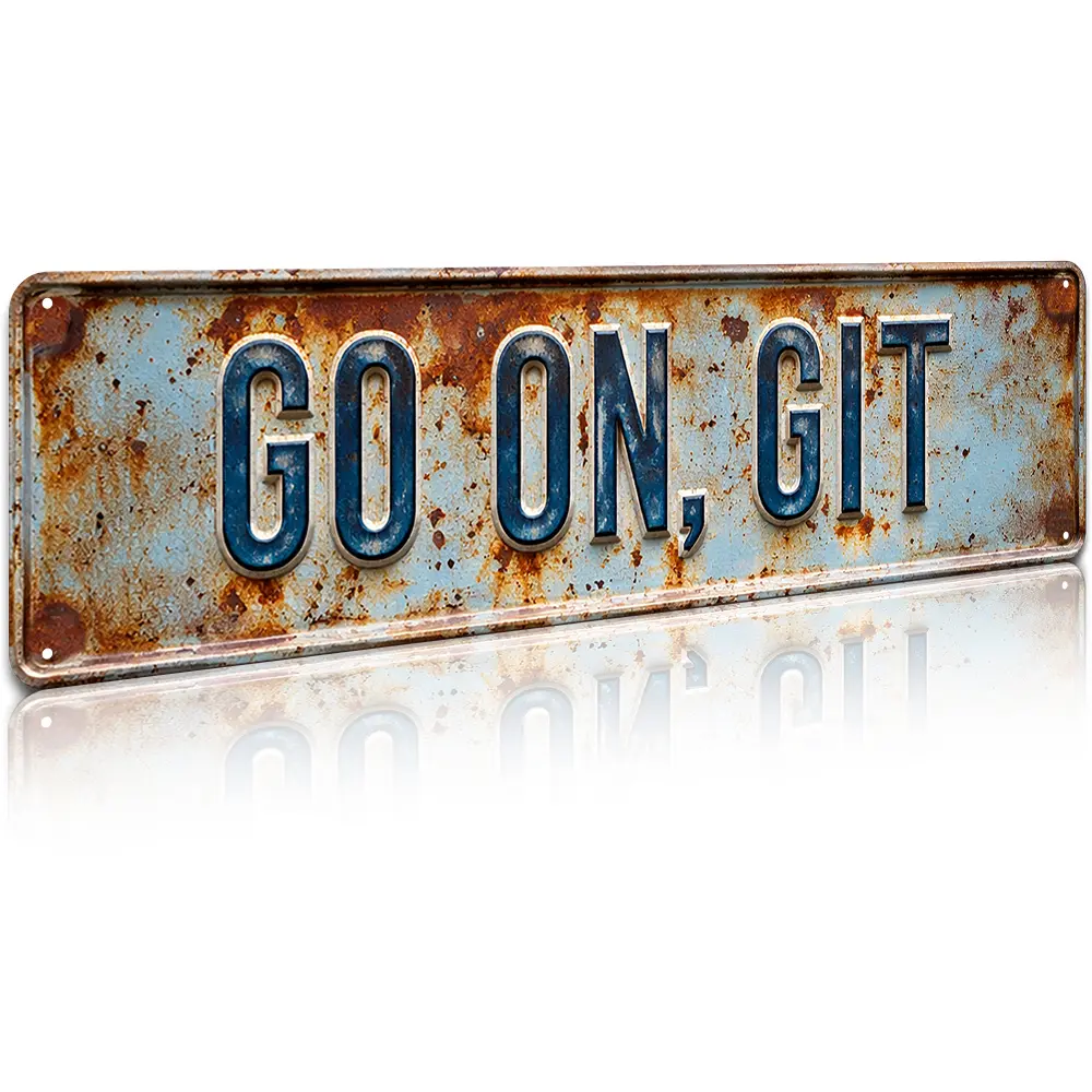 Vintage Aluminum Metal Sign "Go on Git" Letter Pattern - Rustic Design, Distressed Look, Durable Finish - Wall Art for Home Bar, Living Room Decor - Vintage Garage Signs with Southern Humor Charm