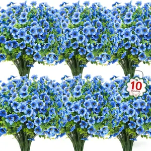 10 Bundles UV Resistant Artificial Flowers for Outdoors - Fake Silk Plants No Fading & Easy Care for Garden Porch Window Box Decor (Bule) summervibes