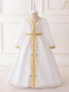 Girl's Floral Embroidery Dress, Elegant Long Sleeve Embroidered Dress for Party Holiday Wedding Guest, Kids Clothes for All Seasons