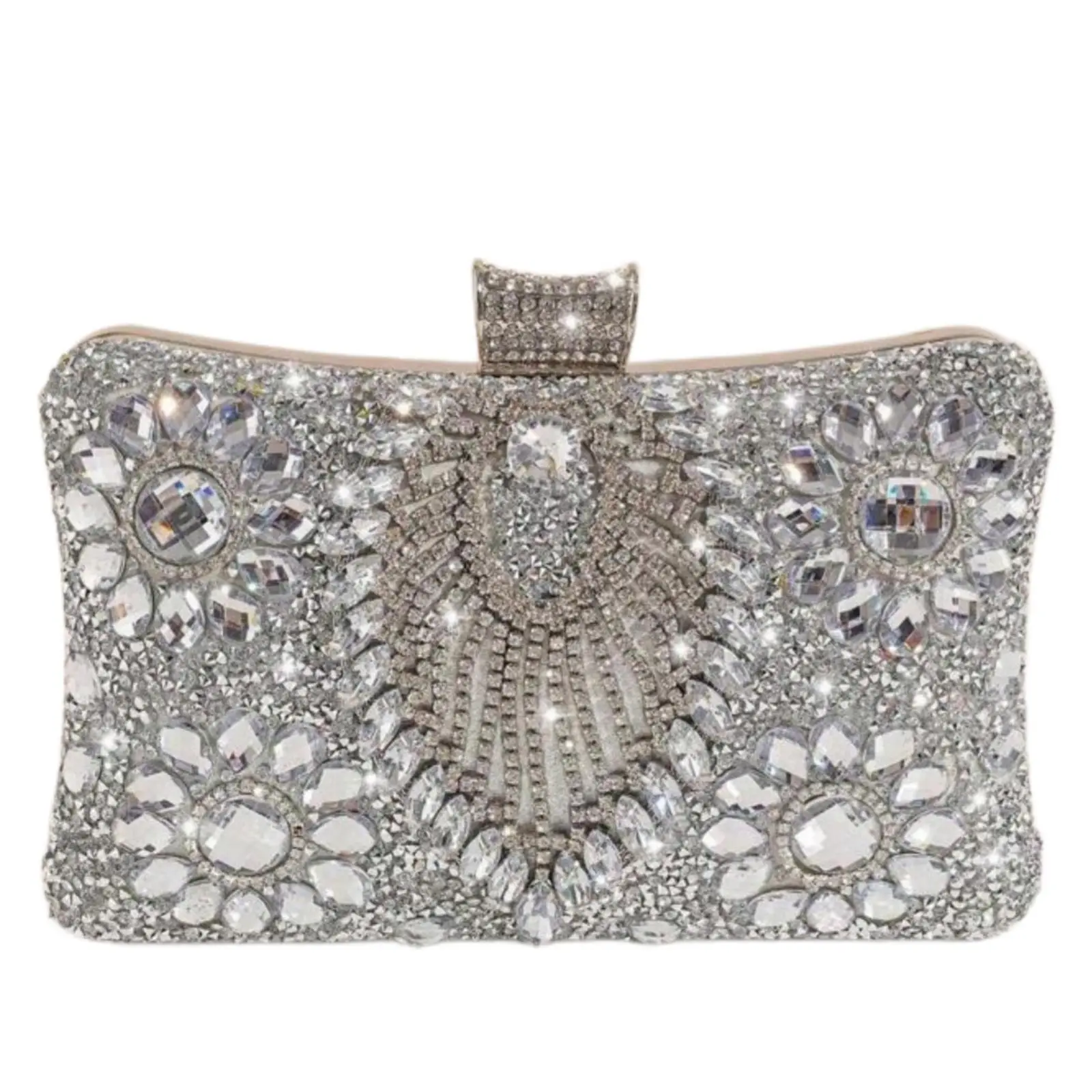 Silver Rhinestone-Embellished Evening Clutch, Handbag with Detachable Chain a Versatile Shoulder Crossbody Purse Cute Party Wallet Fully Rhinestone-covered Mini Bag for Parties, Weddings, Christmas and Similar Occasions