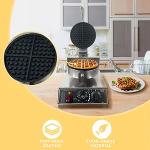 Commercial Waffle Maker, 1200W Stainless Steel Nonstick Round Waffle Iron with 122°F–572°F Adjustable Temperature & Timer Control for Home, Bakery & Snack Bar