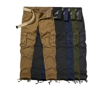 Men’s cargo pants with multiple pockets and belt design, adjustable hem, suitable for outdoor hiking and everyday casual streetwear.