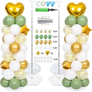 7FT Balloon Column Stand Kit with 103PCS Balloons – Balloon with Weighted Base & Bags (Avocado Green & Gold)