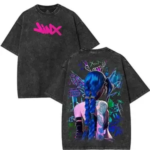 Sanlan valentine shirts Retro Vintage Jinx x Powder Arcane: League of Legends Washed T-shirt Game Cotton, FPS, Game Lover Unisex Shirt Gift for Him Her Y2K Hoodie Sweatshirt Casual Menswear Graphic Print