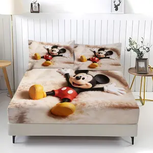 3-Piece Mickey Mouse Pattern Fitted Sheet Set, Soft And Durable Bedding Set Includes 1 Piece Flat Sheet And 2 Pieces Pillowcases, Daily Holiday Birthday Gift Bedroom Decorations For Kids And Adults