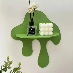 Elegant Green Wall-Mounted Perfume Display Shelf - Classic Plastic Design with Floral Accents, Ideal for Bedroom Decor, Fragrance Holder|Decorative Shelf|Plastic Construction, Bathroom Decor, Floating Shelves