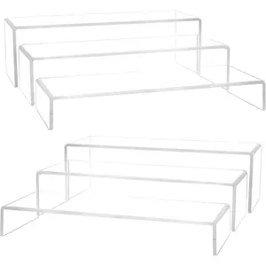 Large Acrylic Display Risers, 2 Set - 6 Pack (12”L~11.6”L~11.2”L) Collectibles Display Shelf, Acrylic Display Stands for Show Figures, Cupcake, Perfume, Jewelry, Toys