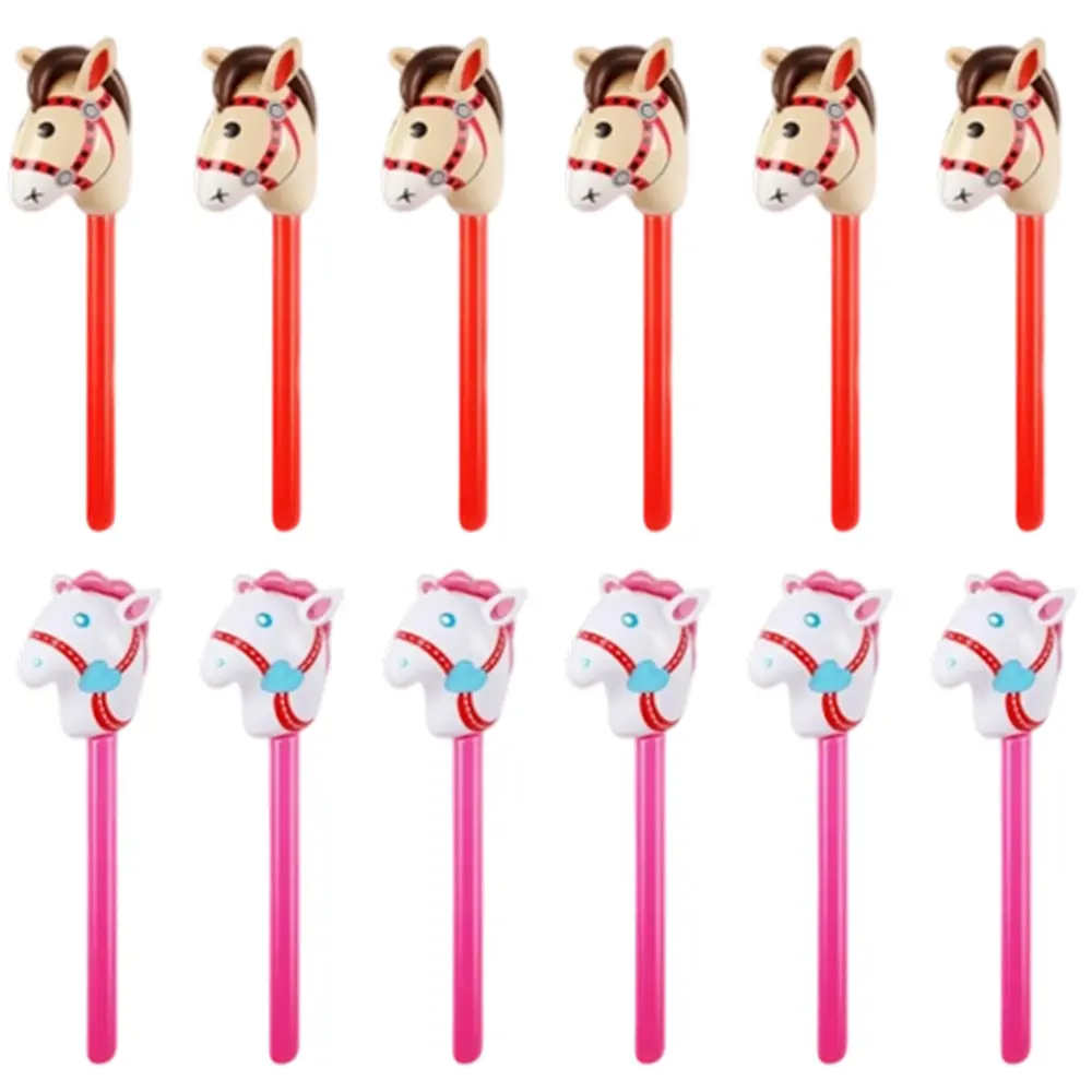 12PCS Stick Horse Inflatable Kids,Pink and Red | Cute Blow up Horse Head Stick, Horse Balloon, Cowboy Cowgirl Birthday Party Favor