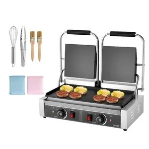 VEVOR Commercial Panini Grill,  , 3600W Electric Sandwich Panini Maker, Stainless Steel Double Sandwichs Press with Handle and Temp Control, 19x9 in Full Flat Enamel Plate, for Hamburger Steak Bacon