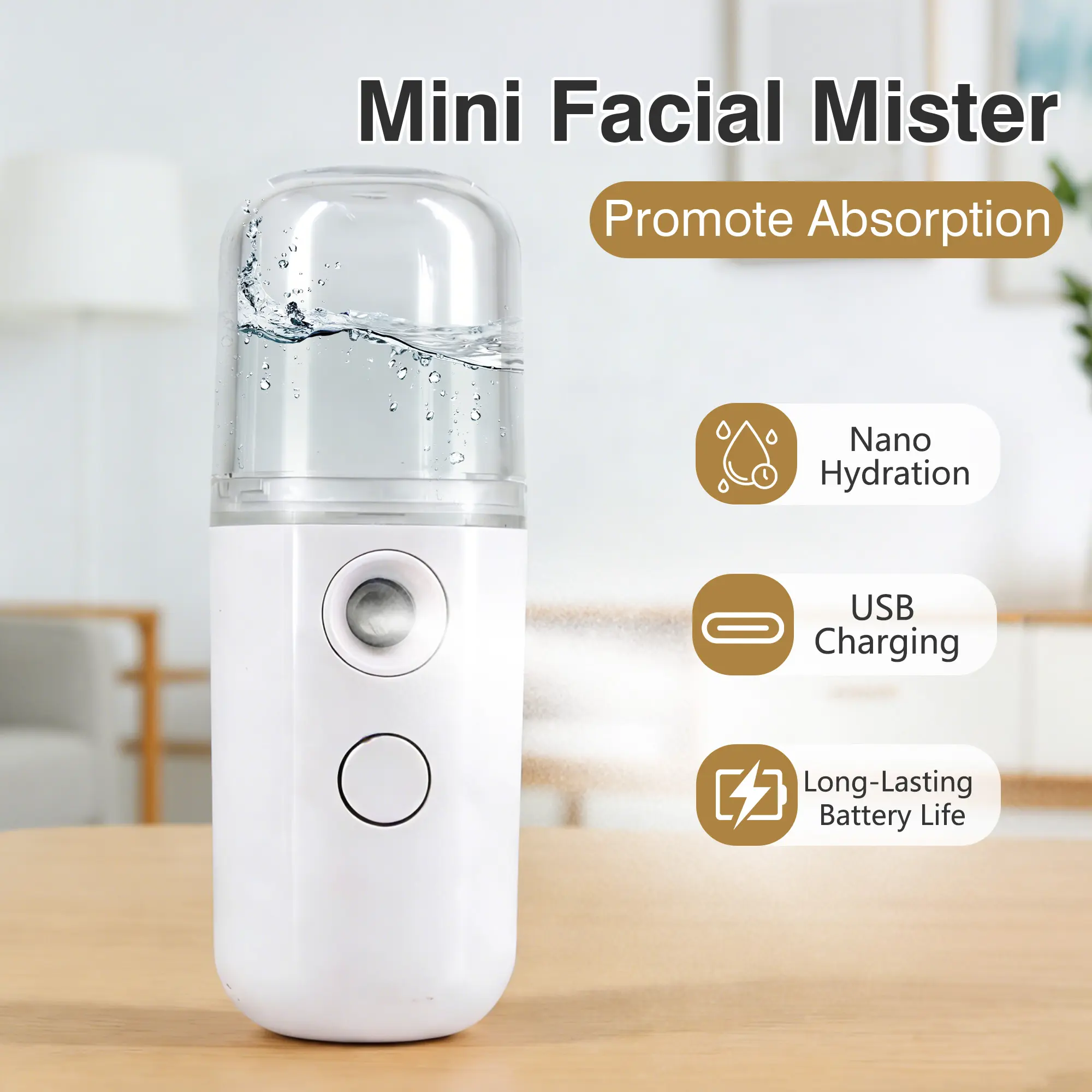 1 Count Mini Hydrating Device, Small Portable Humidifier, Rechargeable Facial Sprayer, Ultra Fine Mist for Quick Absorption, Works with Most Tap Water