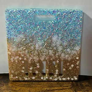 Beach Themed Horizontal Badge Buddy with Glittery Blue and Gold Design for Coastal Decor