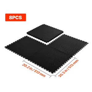 Garage Floor Tiles Interlocking, 8 Pack 20.2 x 20.2 x 0.2 in Interlocking Modular Garage Flooring Tiles, Diamond Plate Slip-Resistant PVC Mats for Workshop,Warehouse,Tool Room, Black