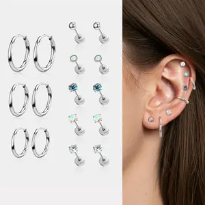 Oufer 16PCS Earring Pack Cartilage Helix Earring Stud Hoop Set with Assorted Designs for Versatile Styling Earring Stack