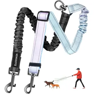 Double Dog Leash for Two Dogs - Gradient Color No Tangle Swivel Dog Coupler with Heavy Duty Clip, Size Adjustable Bungee Leash Attachment for Small, Medium, Large 2 Dogs, Style 1