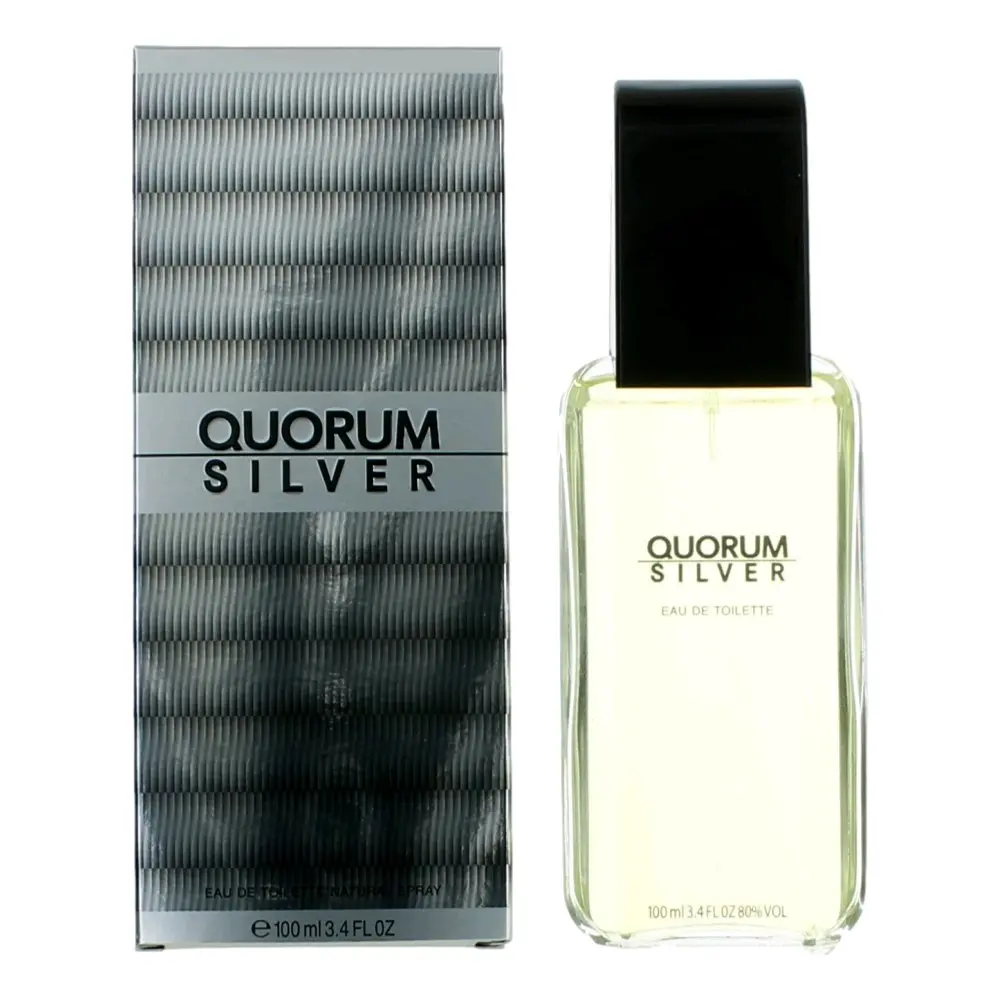 Quorum Silver by Puig Men's 3.4 oz EDT Spray - Fragrance Notes Include Jasmin, Cumin, Pine, Juniper, Bergamot, Lemon, Citrus, Leather, Musk, Spray Men's Fragrance