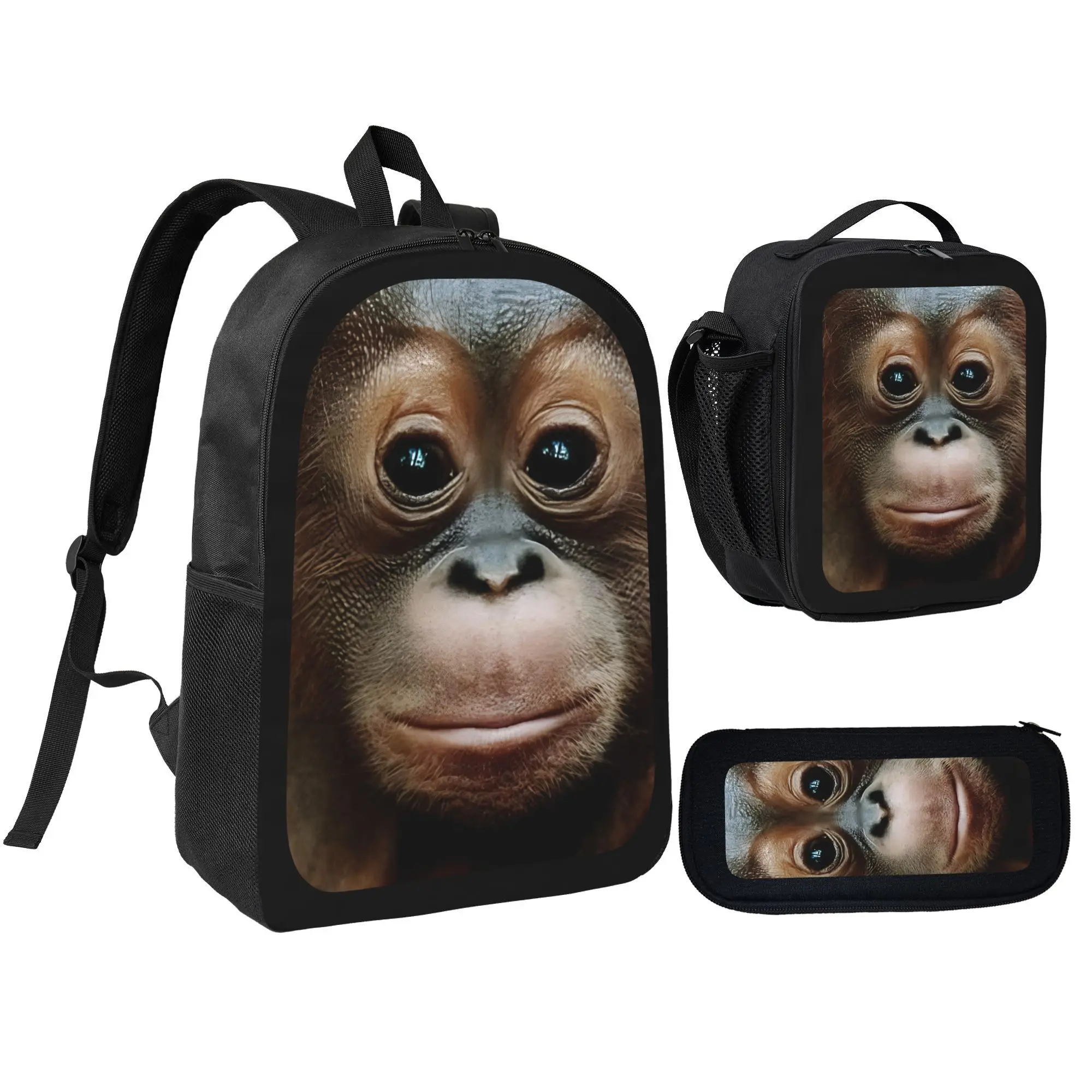Youth Animal Face School Backpack, 3-Piece 600D Oxford Student Bookbag Set with Insulated Lunch Bag, Fits 15-Inch Laptop, for Campus Life, Youth Backpack, Student Class Backpack