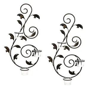 18-Inch Iron Leaf Wall Sconces – Set of 2 with Tealight Holders