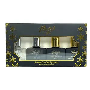 Nieves Press On Gel System , Dehydrator, Primer, Nail Extend Gel & Diamond Top Coat 0.5oz (4pcs)