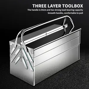 Local Delivery, 1 Stainless Steel Folding Tool Box, Thickened, Waterproof, Rustproof, Double and Triple Layer Opening and Closing, Portable Industrial Multi-Functional Storage Box, Multi-Compartment Design, Tool Box Organizer