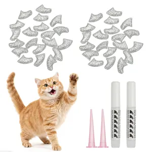 PETAXCELL Cat Nail Caps, Cat Claw Covers with Adhesive Glue and Applicators, Kitten Claw Caps Soft Paws, (40pcs, S, Crystal Silver), Intended for Pet Tips /  Nail Covers / Control Paws