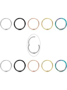 10pcs 16g 18g Stainless Steel Hinged Clicker Segment Nose Rings, Hoop Helix Cartilage Daith Tragus Sleeper Earrings, 8-12mm, Elegant Style, Nose Ring Jewelry, Nose Piercing Jewelry
