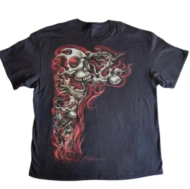 Y2K Gothic Punk Flaming Skulls Biker Grunge Affliction Black Graphic T-Shirt, Skulls Shirt, Unisex T-Shirt, Gift For Men