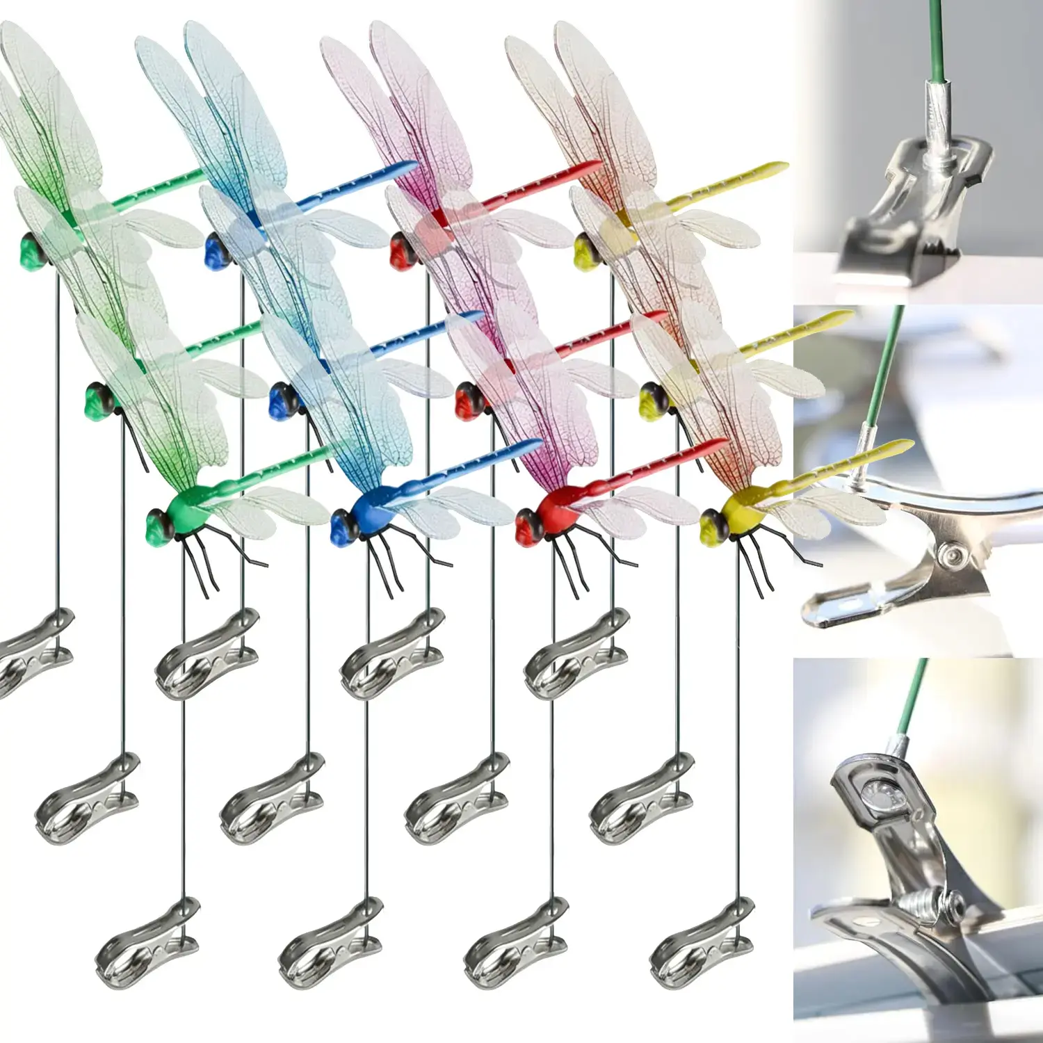 3D Metal Fake Dragonfly Clip, 12 Counts Outdoor Garden Dragonfly Rod Clip, Anti Bird Fly Repellent Device, Natural Organic Art Ornament, Creative Home Yard Patio Indoor Outdoor Garden Decoration Accessories