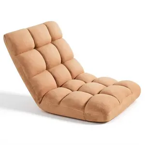 VEVOR Floor Chair, 14 Adjustable Positions Folding Floor Gaming Chair with Back Support, Sturdy Metal Frame with Recycled Foam and Coral Fleece Surface, Multifunctional for Reading, Relaxing, Brown
