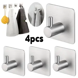 4pcs heavy-duty adhesive hooks, towel hooks, adhesive hooks, wall-mounted racks, waterproof stainless steel adhesive hooks, suitable for bathroom, kitchen, and home.