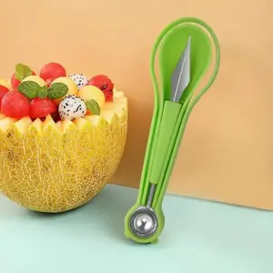 4pcs 3-In-1 Fruit Ball Digger, Melon and Fruit Corer, Seed Remover, Peeler, Stainless Steel Multi-Function Melon Cutter, Carving Knife