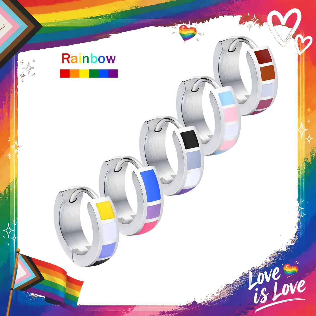 Pride Rainbow Huggie Hoop Earrings | Colorful Mini Hoop Earrings for LGBT Pride | Unisex LGBTQ+ Flag Jewelry for Women & Men | Daily Wear Stainless Steel Earrings
