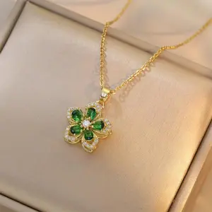 Rotatable Flower Necklace for Women – 360 Degress Spinning Crystal Bauhinia Pendant, Adjustable Fidget Anxiety Relief Necklace, Delicate Aesthetic Jewelry Gift (Red/Pink/Green/White)