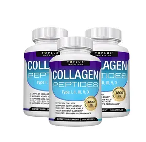 Toplux Nutrition Collagen Peptides 1800mg Complex-TypeI, Il, Ill,V,X Premium Collagen Complex for Better Skin & HairStrong Joint, Hydrolyzed Protein,for Men Women, 90Capsules, Supplement Healthcare Fitness Beauty EdibleDietary girl protein