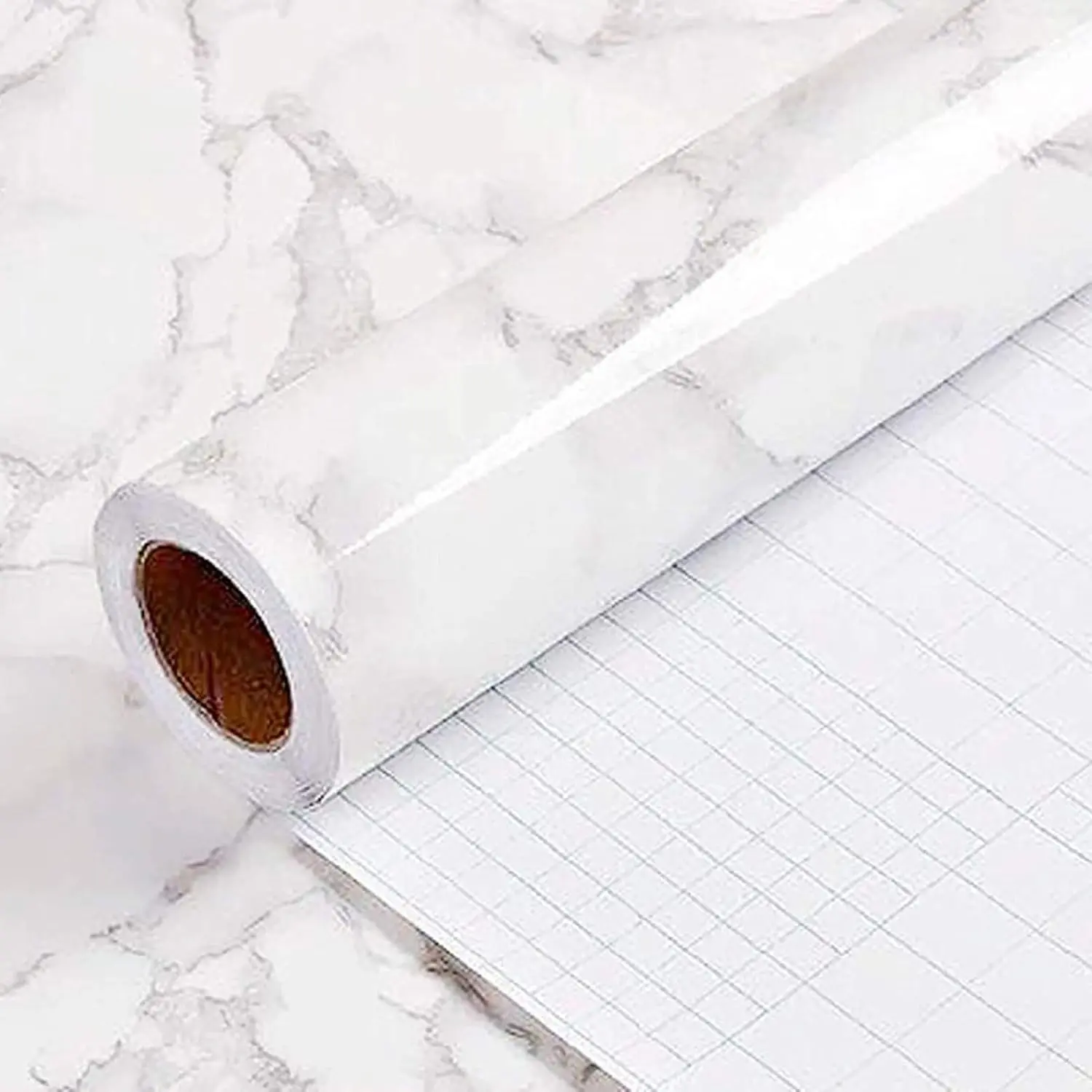 Self-Adhesive White Gray Marble Look Contact Paper, Pre-Pasted, Waterproof, Renter-Friendly, Residue-Free for Kitchen Countertops, Backsplashes, Bathroom (11.8" x 120")