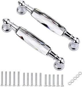 2 Crystal Cabinet Handles Pulls, Chrome Silver Glass Handle Decorative Drawer Pulls Modern Cupboard Door Handle Knobs for Dresser Drawer Cabinet Closet (5")