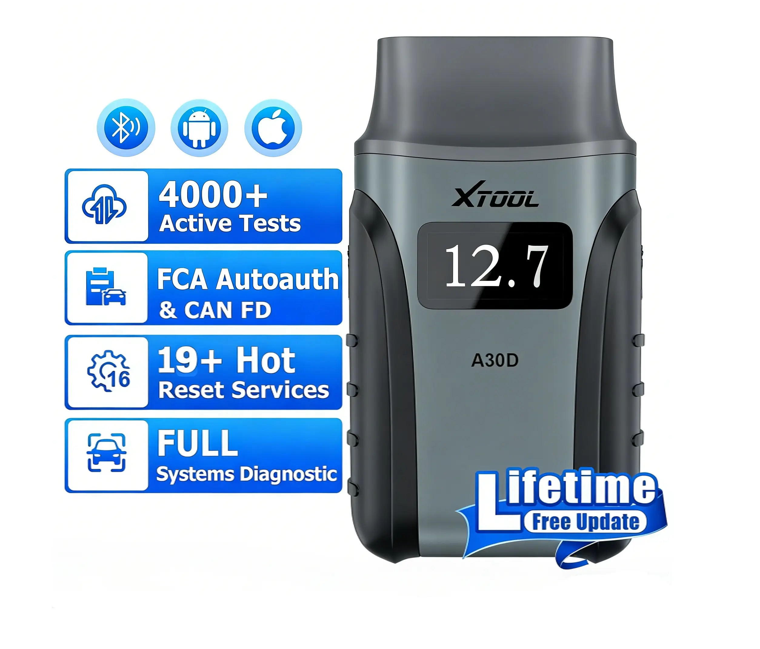 [Summervibes] XTOOL A30D Bi-Directional Scanner, Lifetime Free Update, OE Full Systems Diagnostic Tool, 19+ Services, ABS Bleed, Injector Coding, Oil Light, EPB BMS TPMS SAS Reset, for DIYers Car obd2 scanner