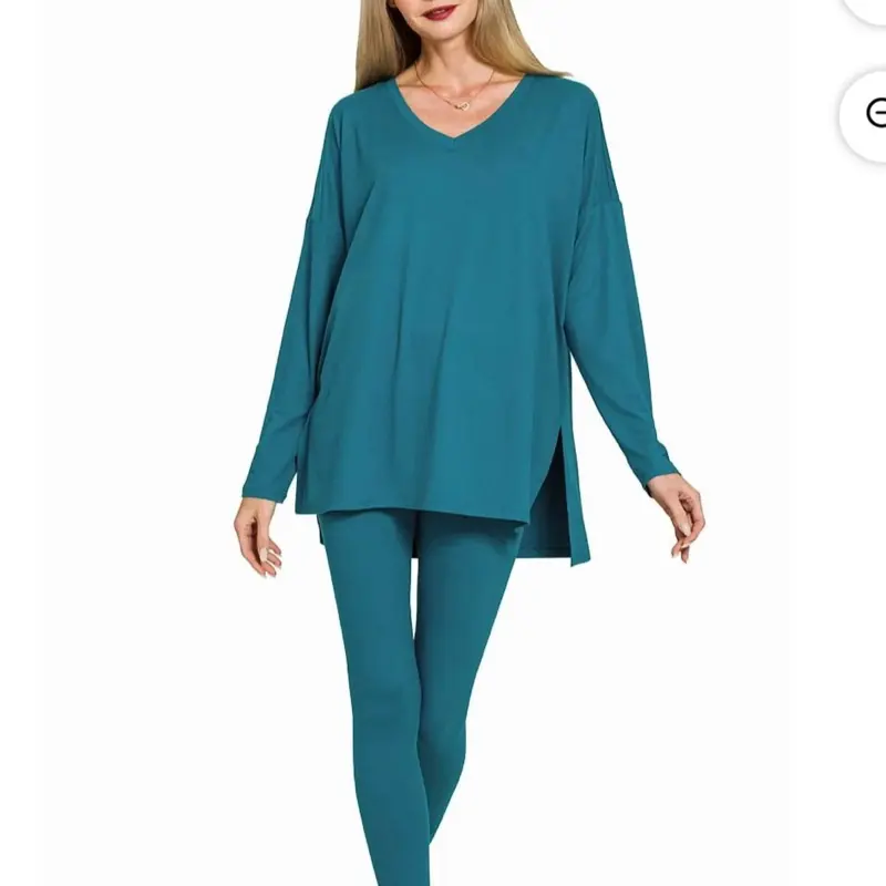 Zenana Women's Teal V-Neck Tunic Top & Matching Leggings Set for Comfort and Style