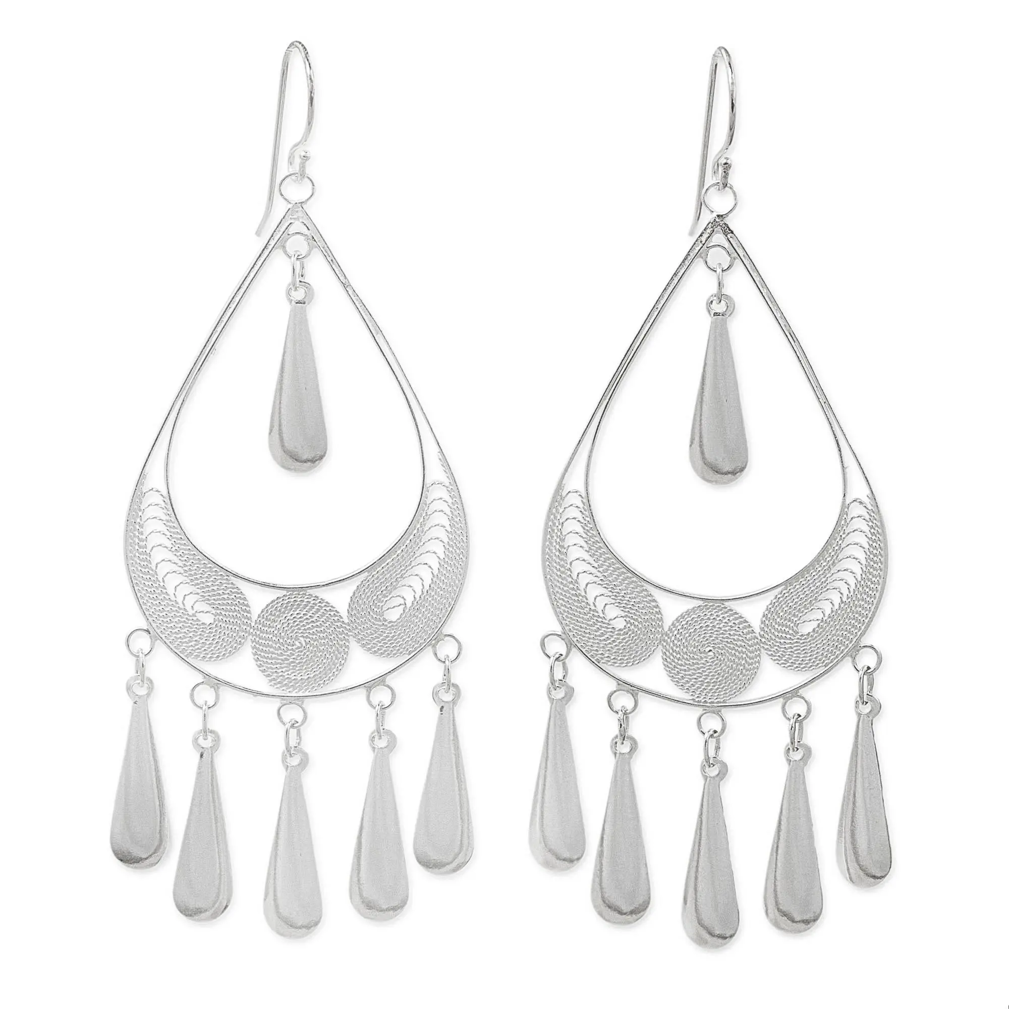 Novica Artisan Handmade Sterling Silver Filigree Earrings Chandelier Statement Thailand [3 In L X 1.2 In W] 'Mystic Rain'