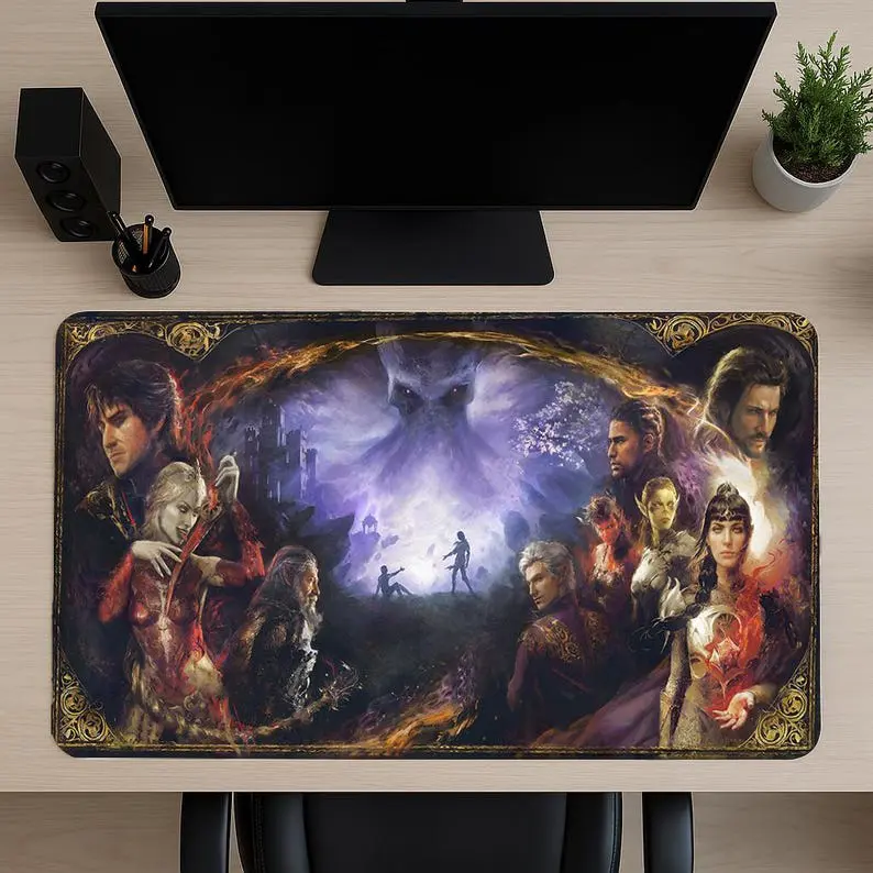 Baldur's Gate 3 Epic Companion Art Desk Mat - Iconic BG3 Characters & Mind Flayer Design Large Mousepad - Enhance Your Gaming Setup & Immerse in Faerûn - Perfect for BG3 Fans & RPG Gamers