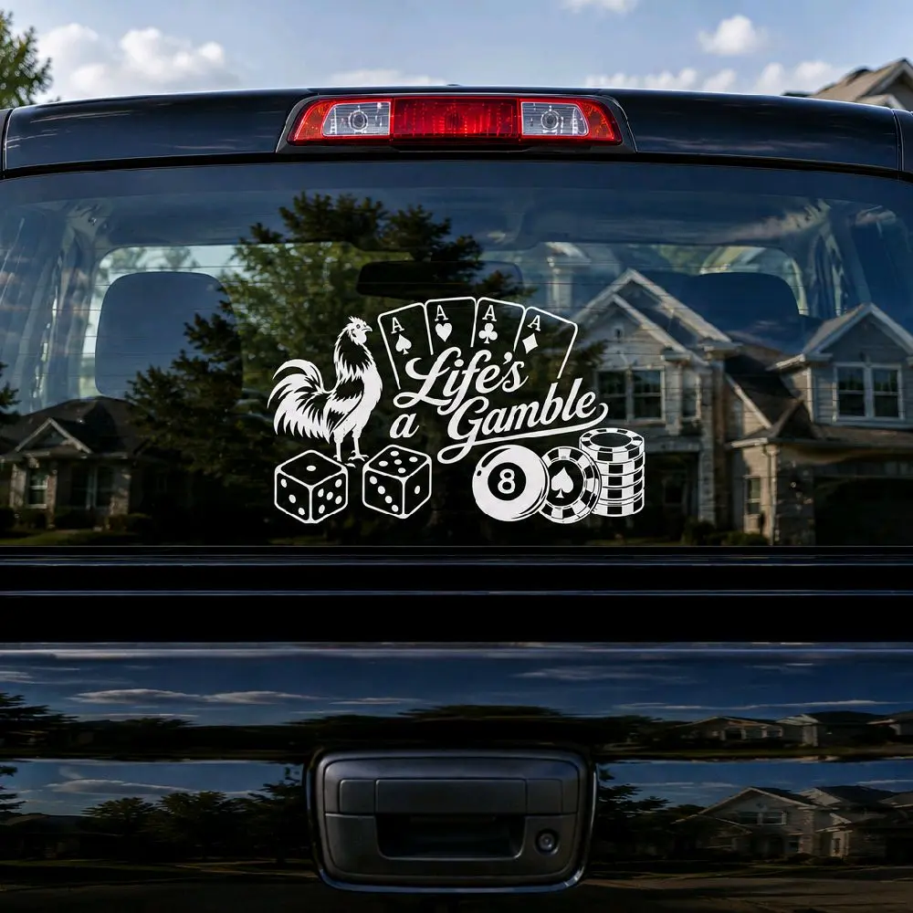 Life is a Gamble Design #4 Emblem Decal, Durable Vinyl Sticker with Strong Adhesive, Fits Cars, Trucks, Motorcycles, Bluecollar Vehicles, Gamefowl Gallos Themed Accessory