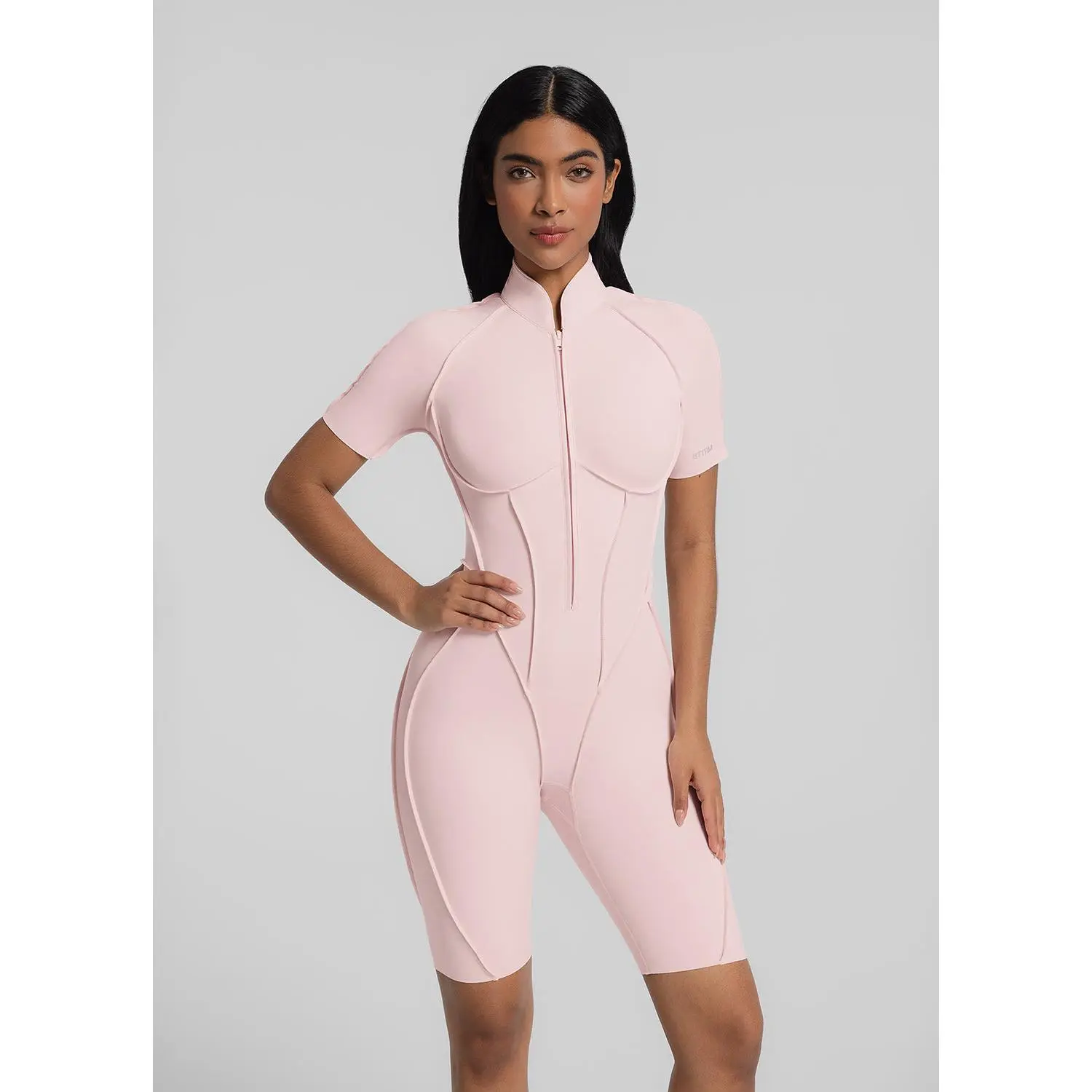 Women's Athletic Style Closed-Back Sleeveless Bodysuit - Zip-Up Front, Sculpting Fitted Tummy Control, Second Skin Sportswear, Sporty Chic, Athletic Style Activewear for Brunch & Fitness