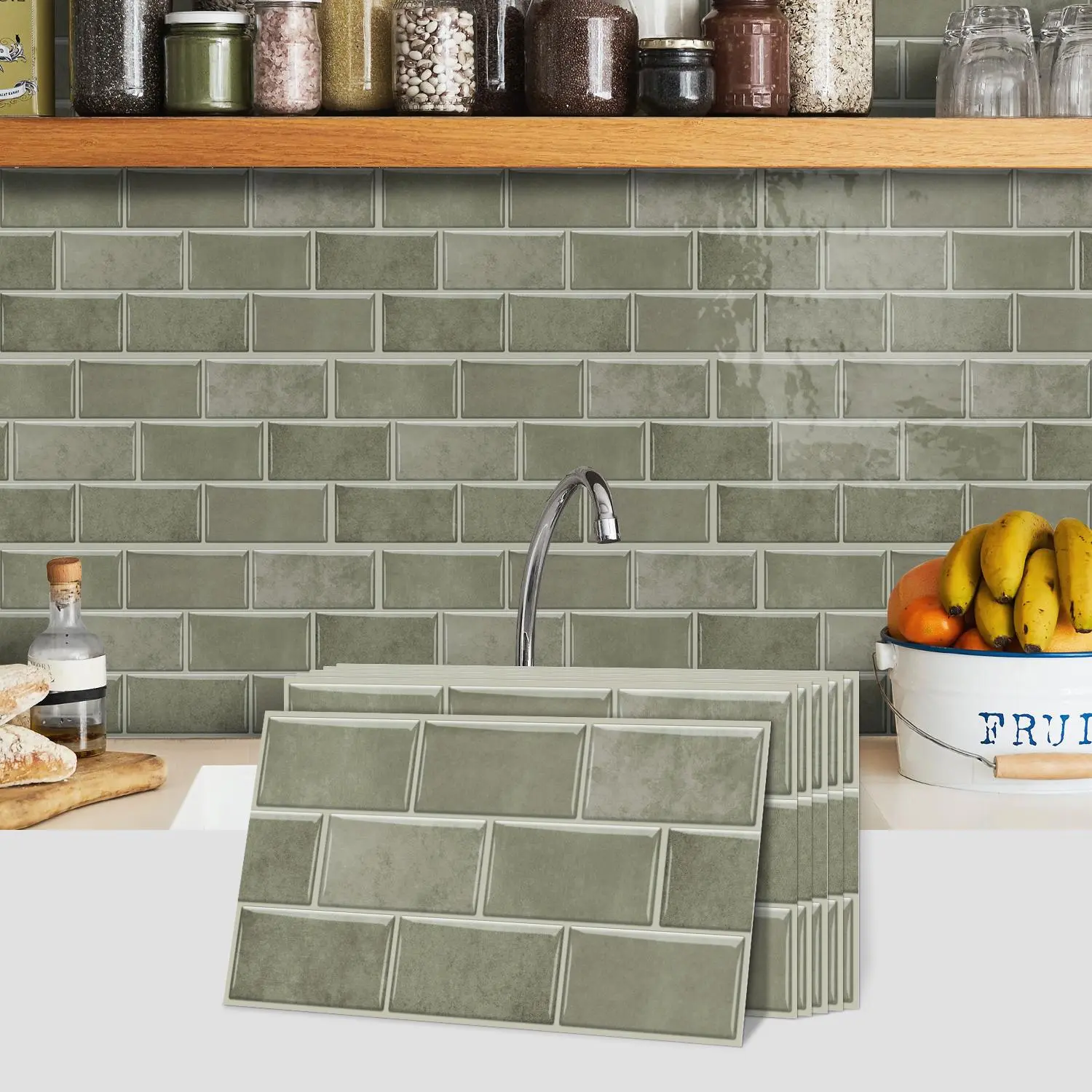Vintage Tile Backsplash, Self-adhesive Removable Tile Backsplash, Waterproof & Oil-resistant Wall Decor for Kitchen & Bathroom