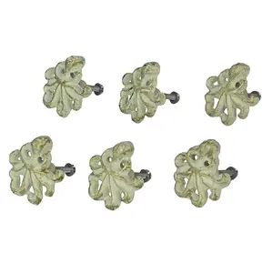 Rustic Cast Iron Octopus Drawer Pull Decorative Cabinet Knob Nautical Home Decor Set of 6
